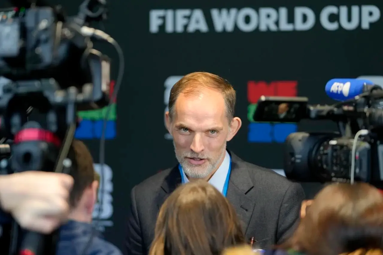 Thomas Tuchel talks to the media at the 2026 World Cup qualifying draw