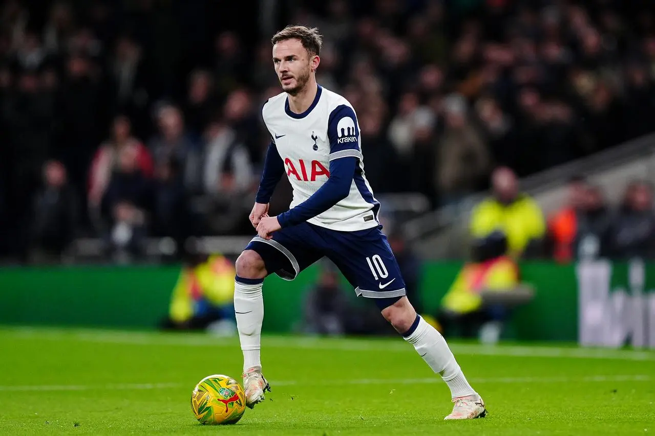 Tottenham’s James Maddison during the Carabao Cup quarter-final against Manchester United