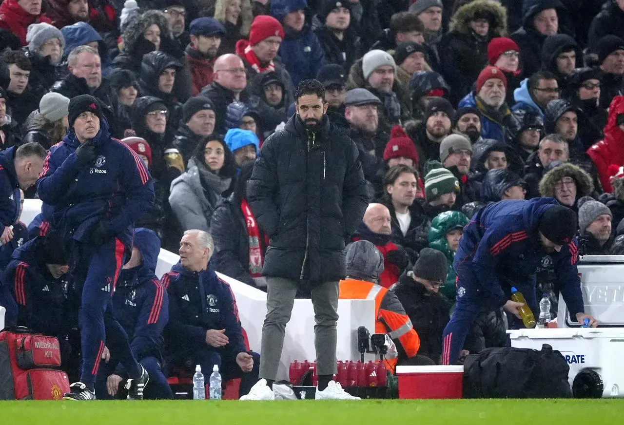 Ruben Amorim on the touchline during Manchester United's draw at Liverpool