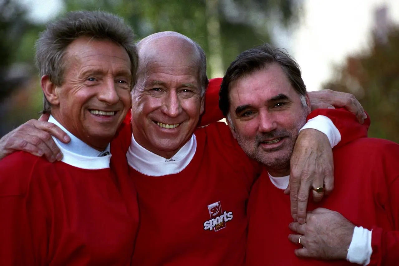 Denis Law (left to right), Bobby Charlton and George Best pose together in 1995