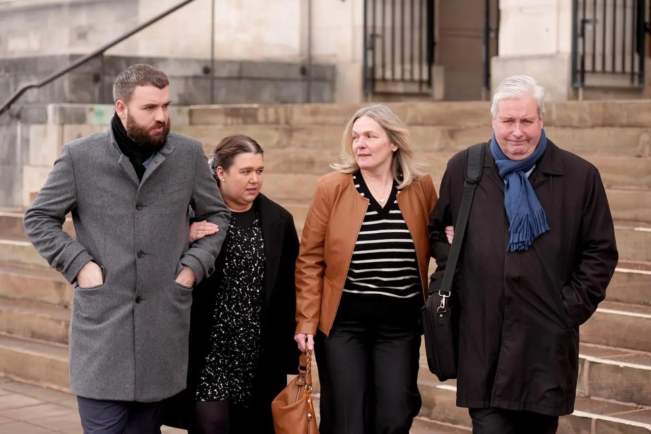 Members of Maddy Cusack's family pictured at Chesterfield Coroners' Court, from left to right her brother Richard, his partner Emily Baker, Maddy's mother Deborah and her father David