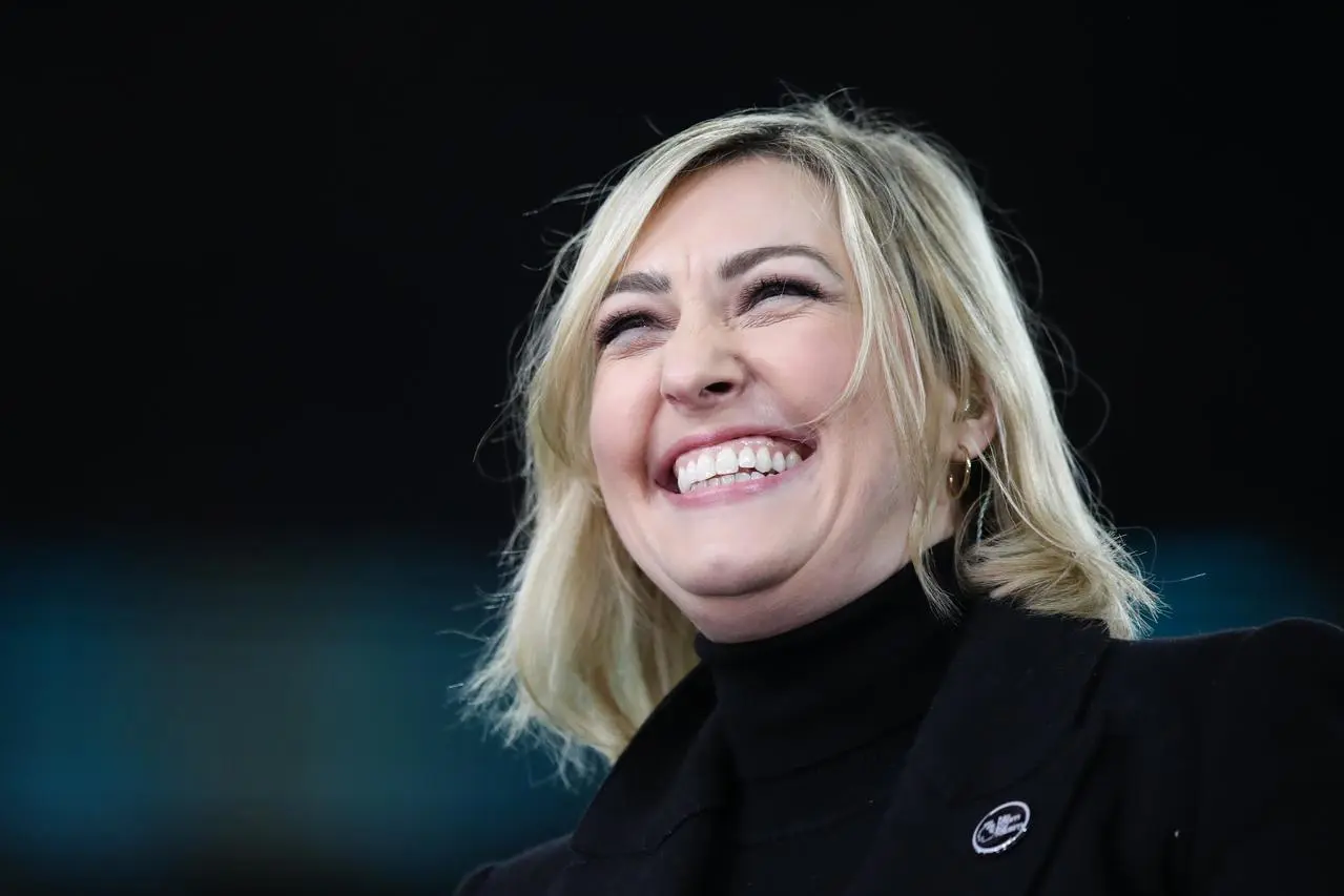 TV presenter Kelly Cates ahead of a Premier League match at Molineux 