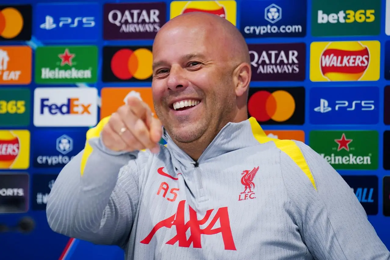 Liverpool manager Arne Slot during a Champions League press conference at Anfield