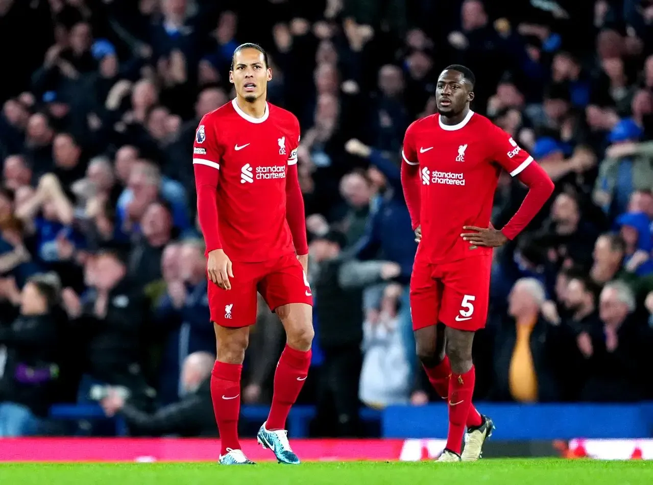 Liverpool’s Virgil van Dijk (left) and Ibrahima Konate stand together