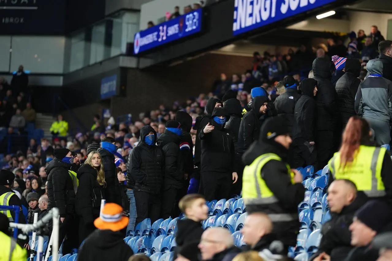 Rangers fan group The Union Bears walk out in protest in the 55th minute of the win over St Johnstone