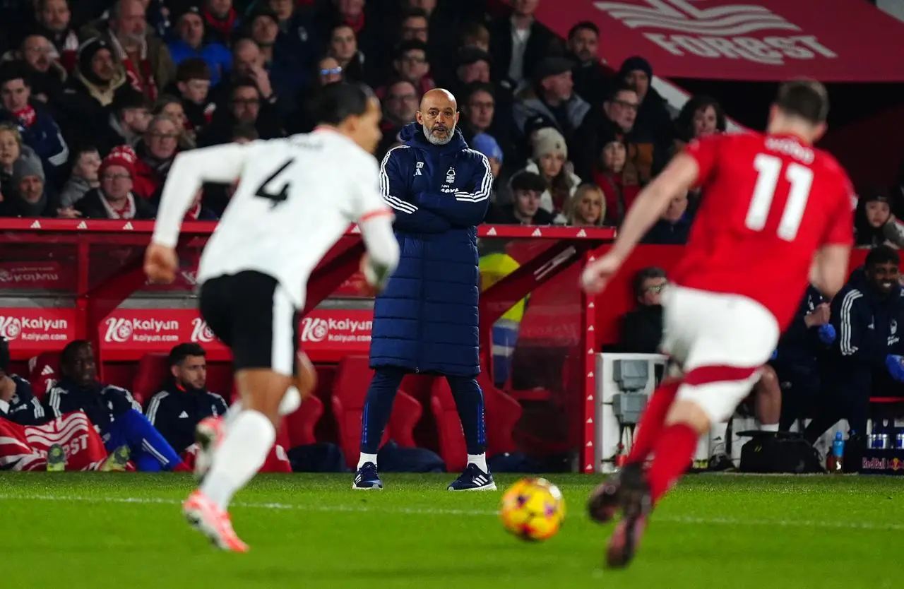 Nuno Espirito Santo, centre, watches Nottingham Forest's draw with Liverpool