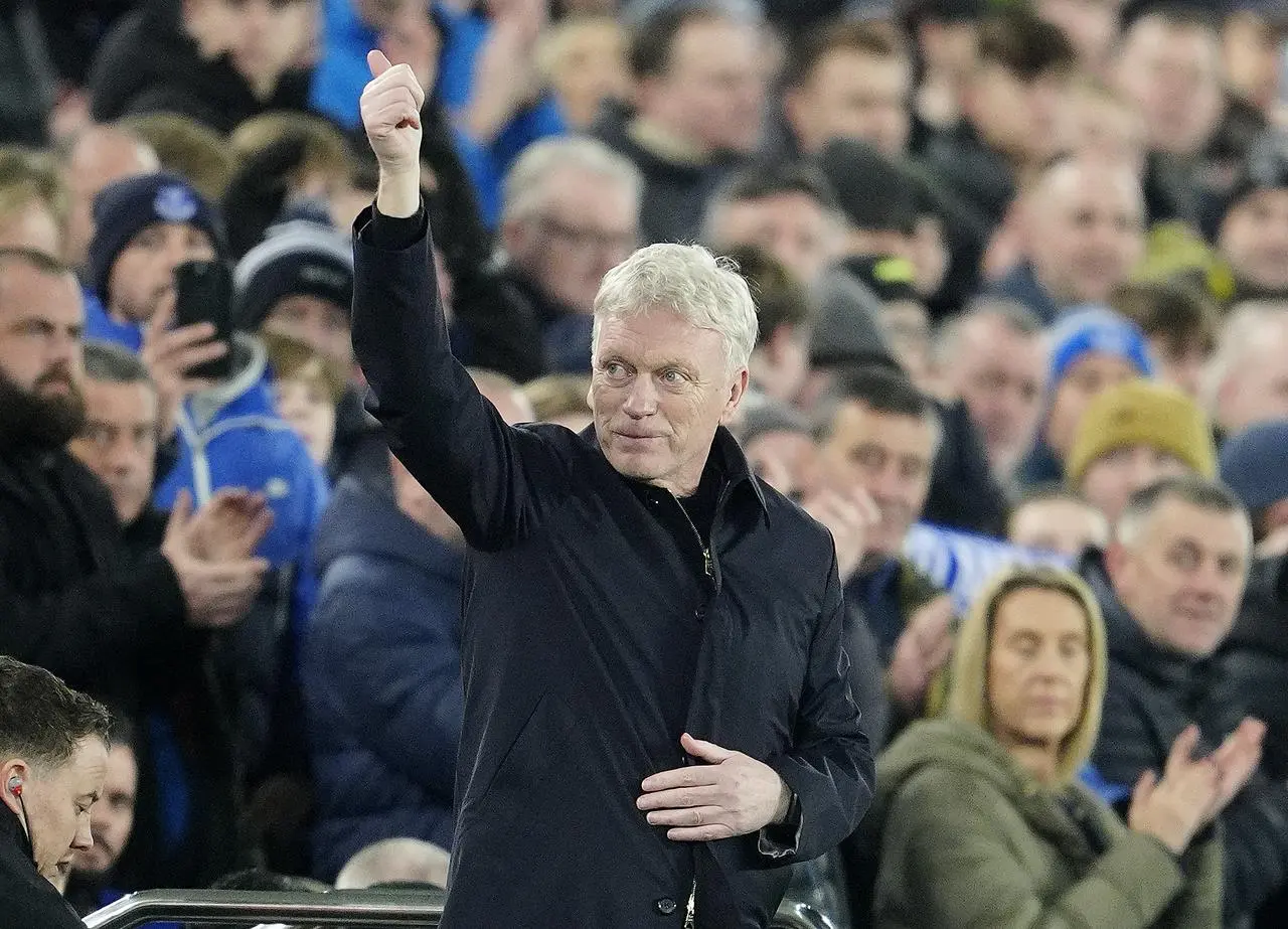 Everton manager David Moyes gestures to the fans