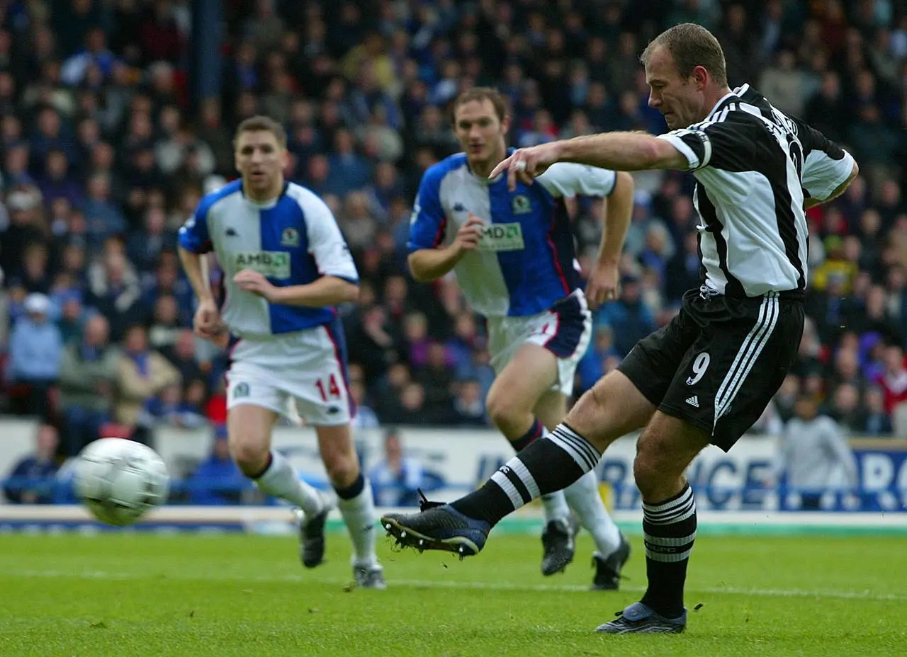 Newcastle’s Alan Shearer scores a penalty against Blackburn in 2002