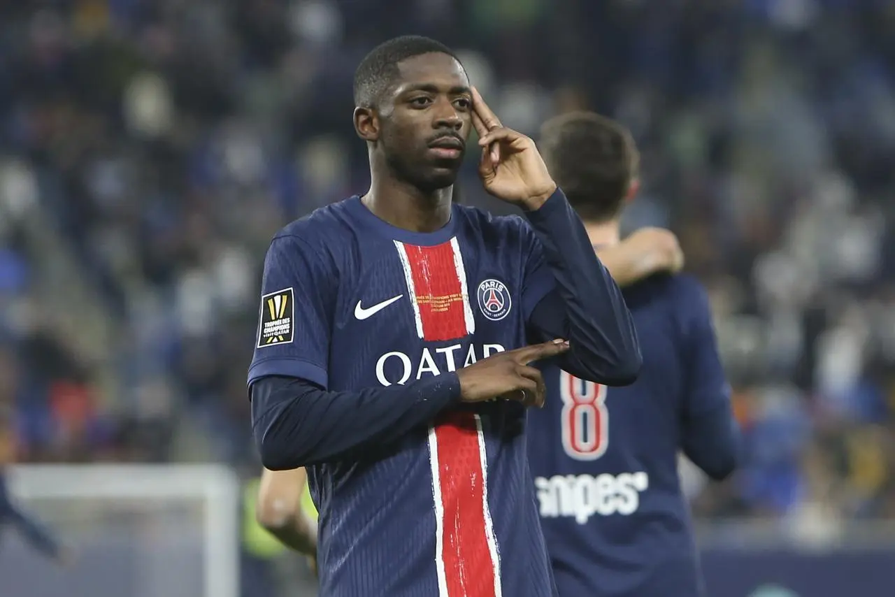 Ousmane Dembele celebrating his goal