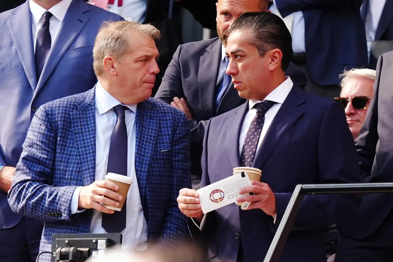 Chelsea co-owners Behdad Eghbali and Todd Boehly (left) during the Premier League match at the London Stadium