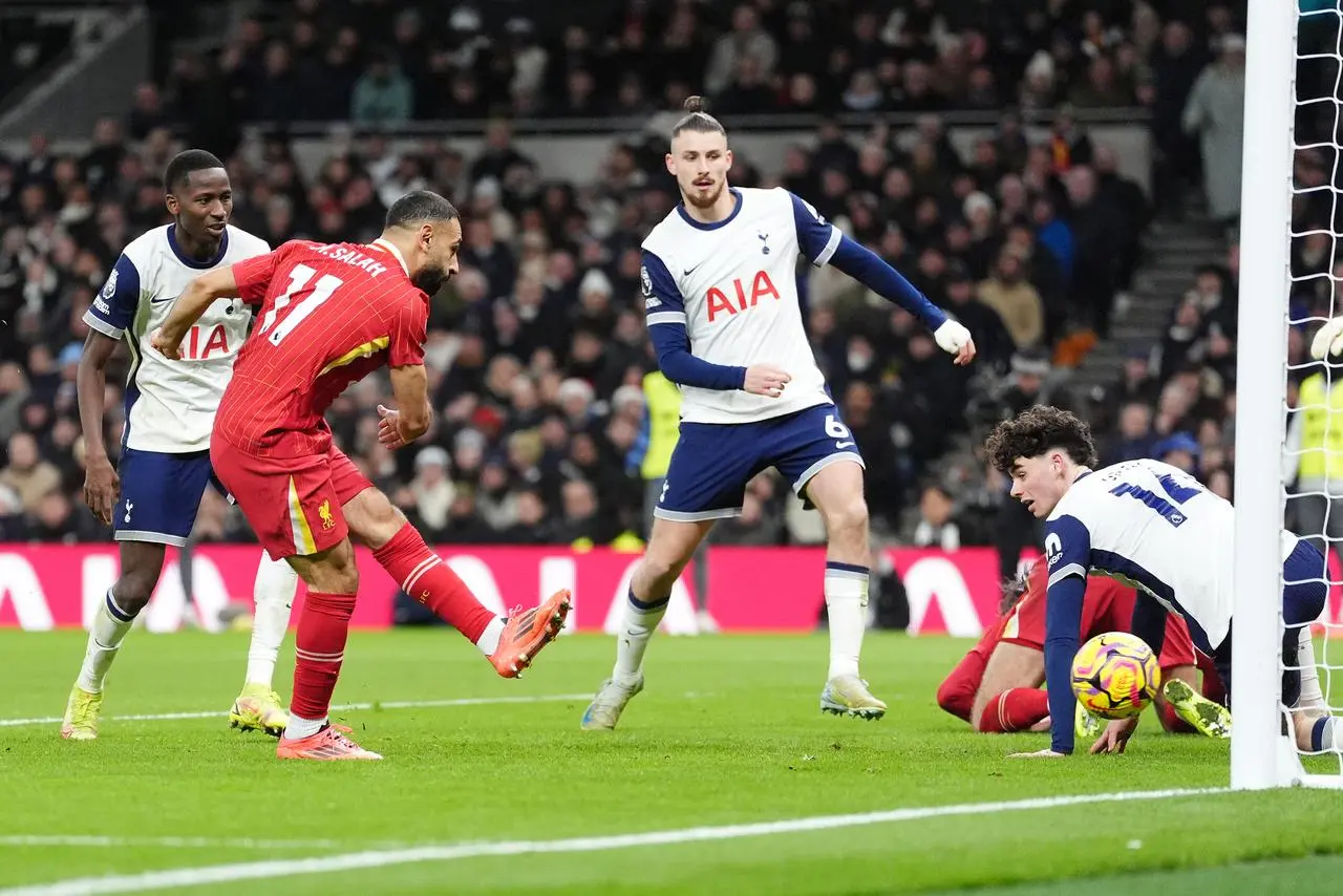 Salah scores against Tottenham (Adam Davy/PA)