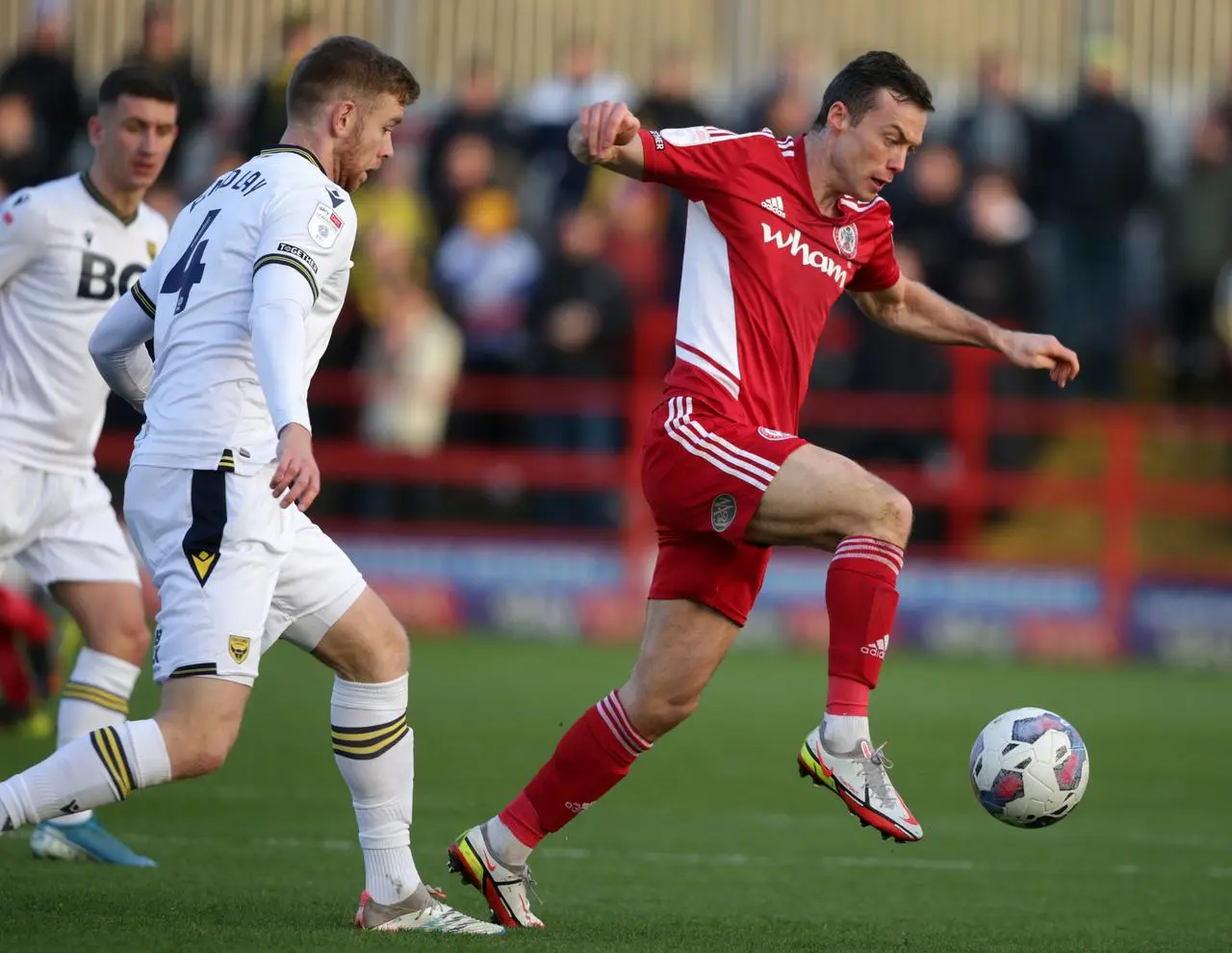 Shaun Whalley playing for Accrington against Oxford