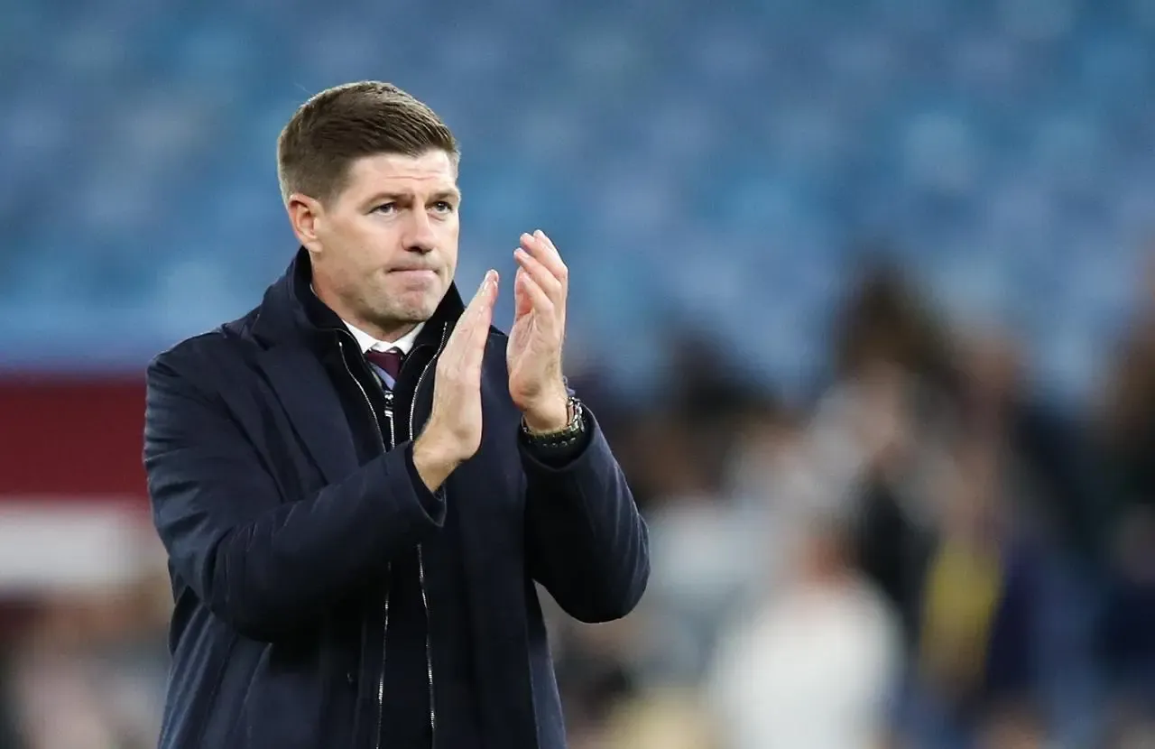 Steven Gerrard applauds the Aston Villa fans after a game in 2022