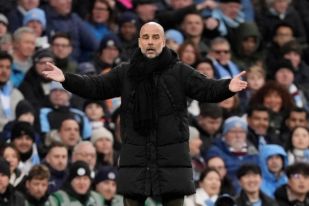 Manchester City manager Pep Guardiola gestures on the touchline during the Premier League victory over West Ham