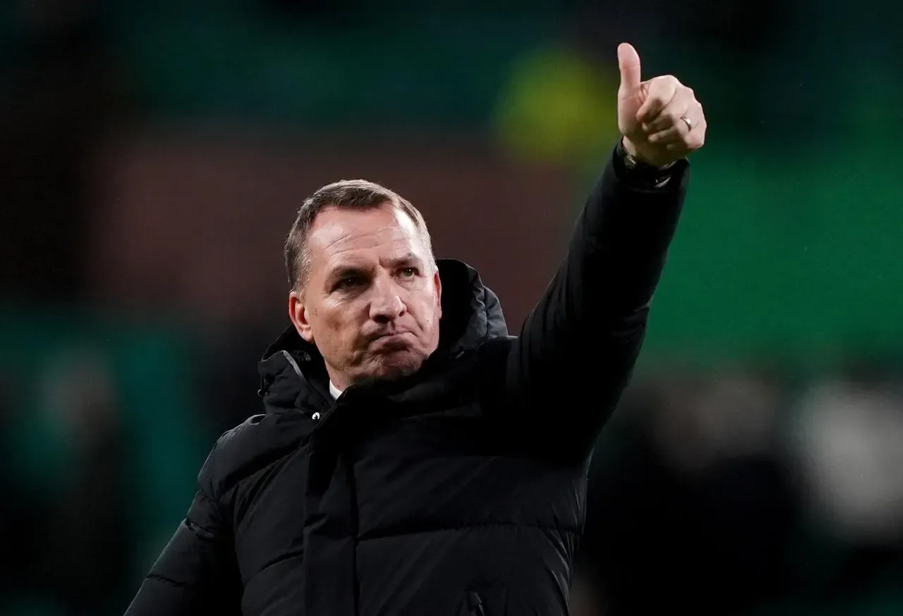 Celtic manager Brendan Rodgers gives a thumbs-up gesture