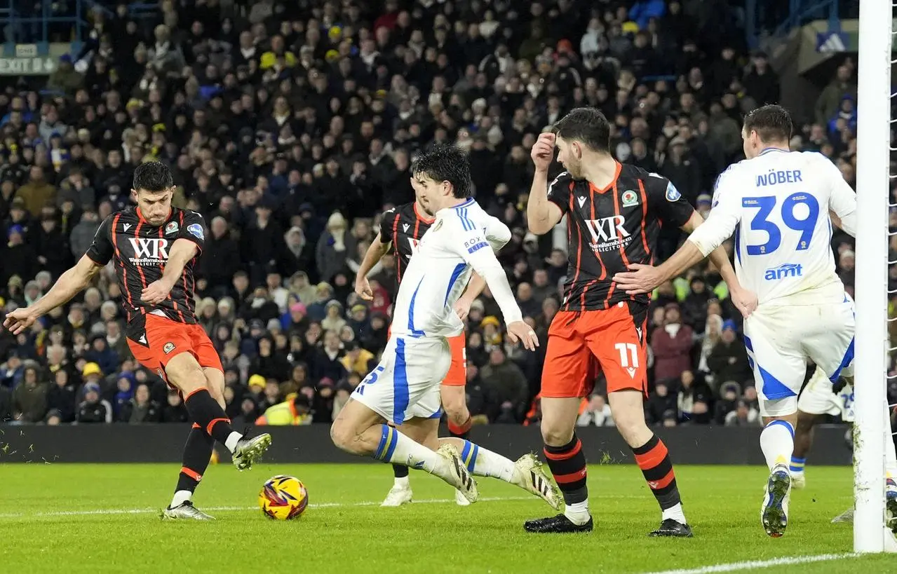 Blackburn Rovers’ Danny Batth scores his side's late equaliser at Leeds