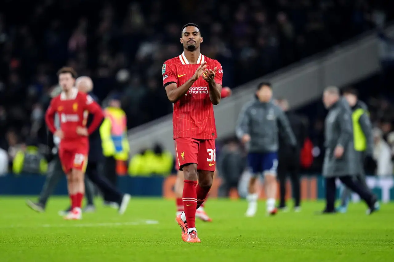 Liverpool’s Ryan Gravenberch applauds