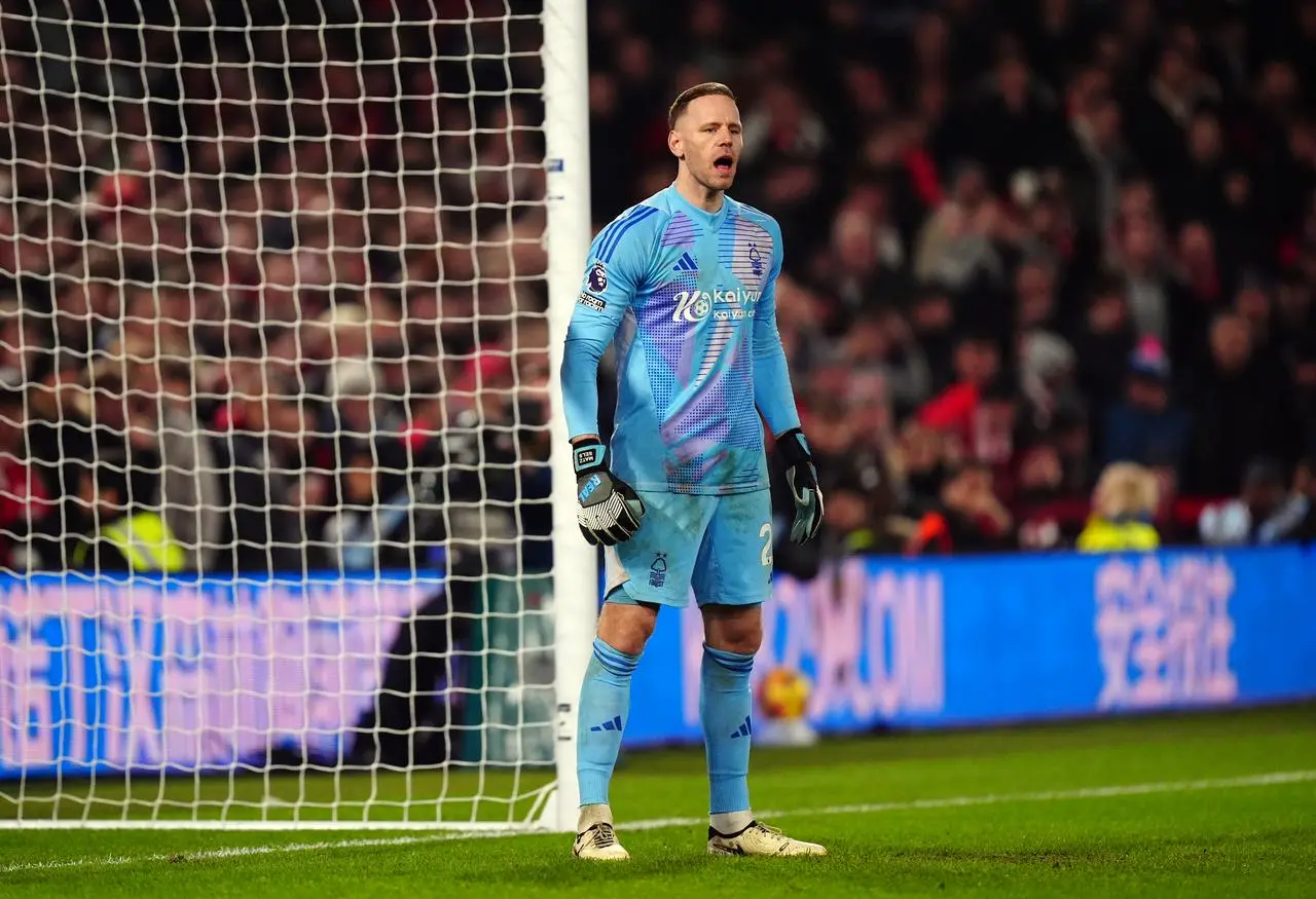 Nottingham Forest goalkeeper Matz Sels shouts instructions to his team-mates