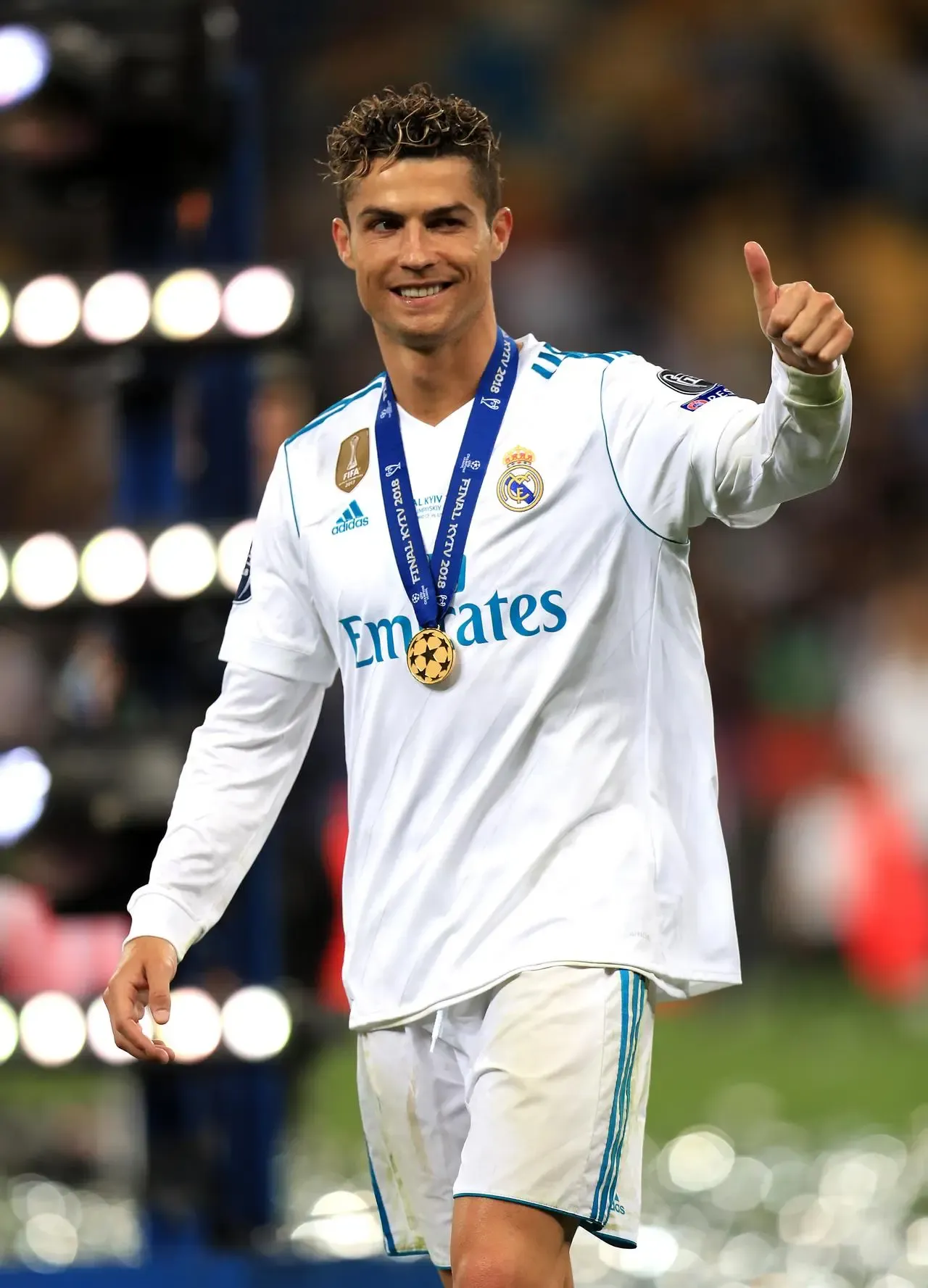 Cristiano Ronaldo celebrates winning the Champions League in 2018