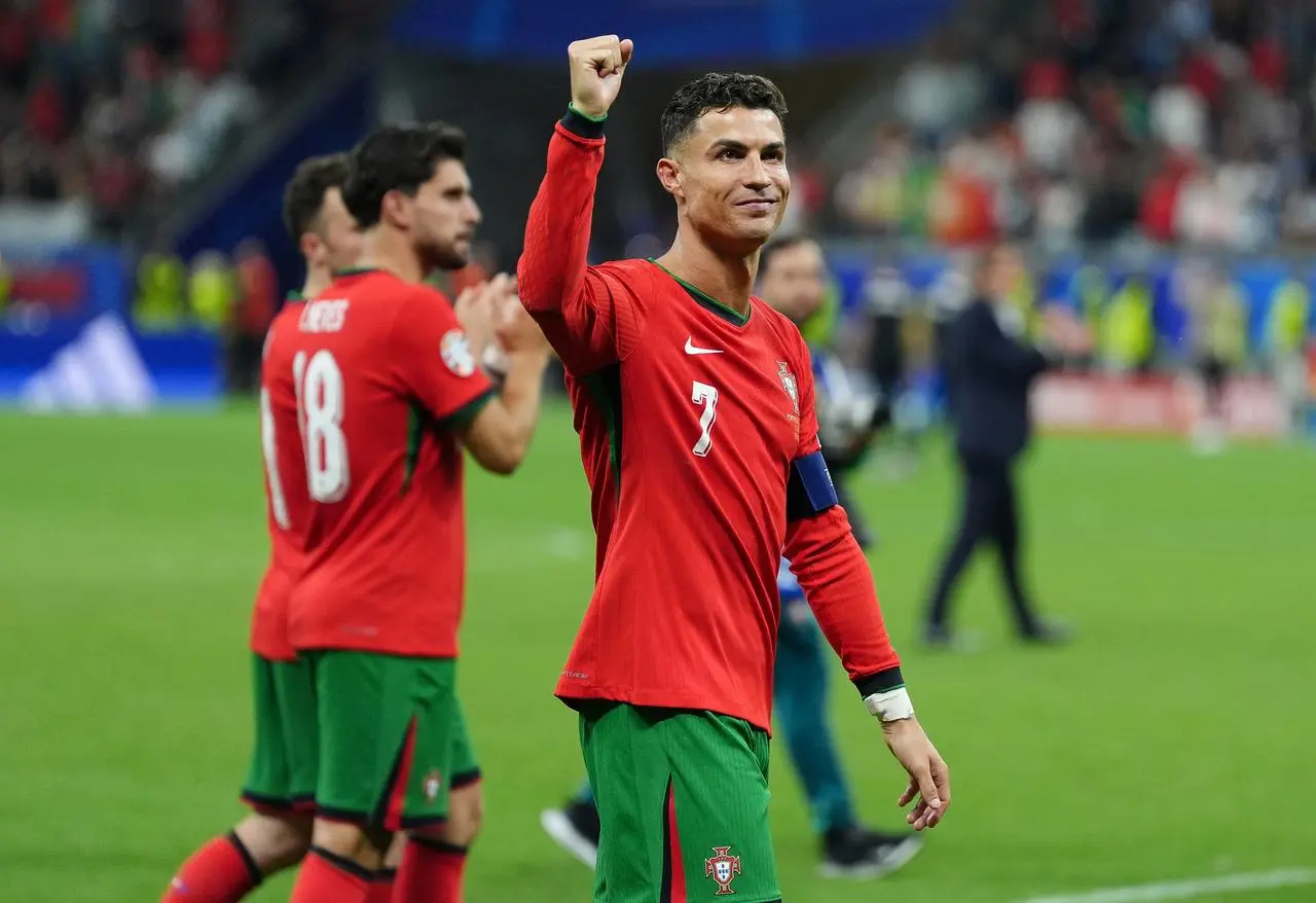 Cristiano Ronaldo celebrates a goal against Slovenia