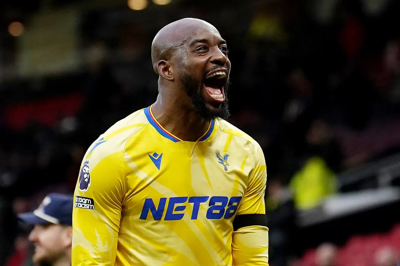 Crystal Palace’s Jean-Philippe Mateta celebrates after scoring against Manchester United