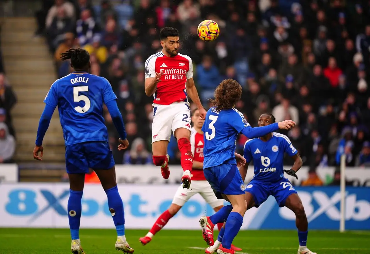 Mikel Merino jumps to head in Arsenal's opening goal