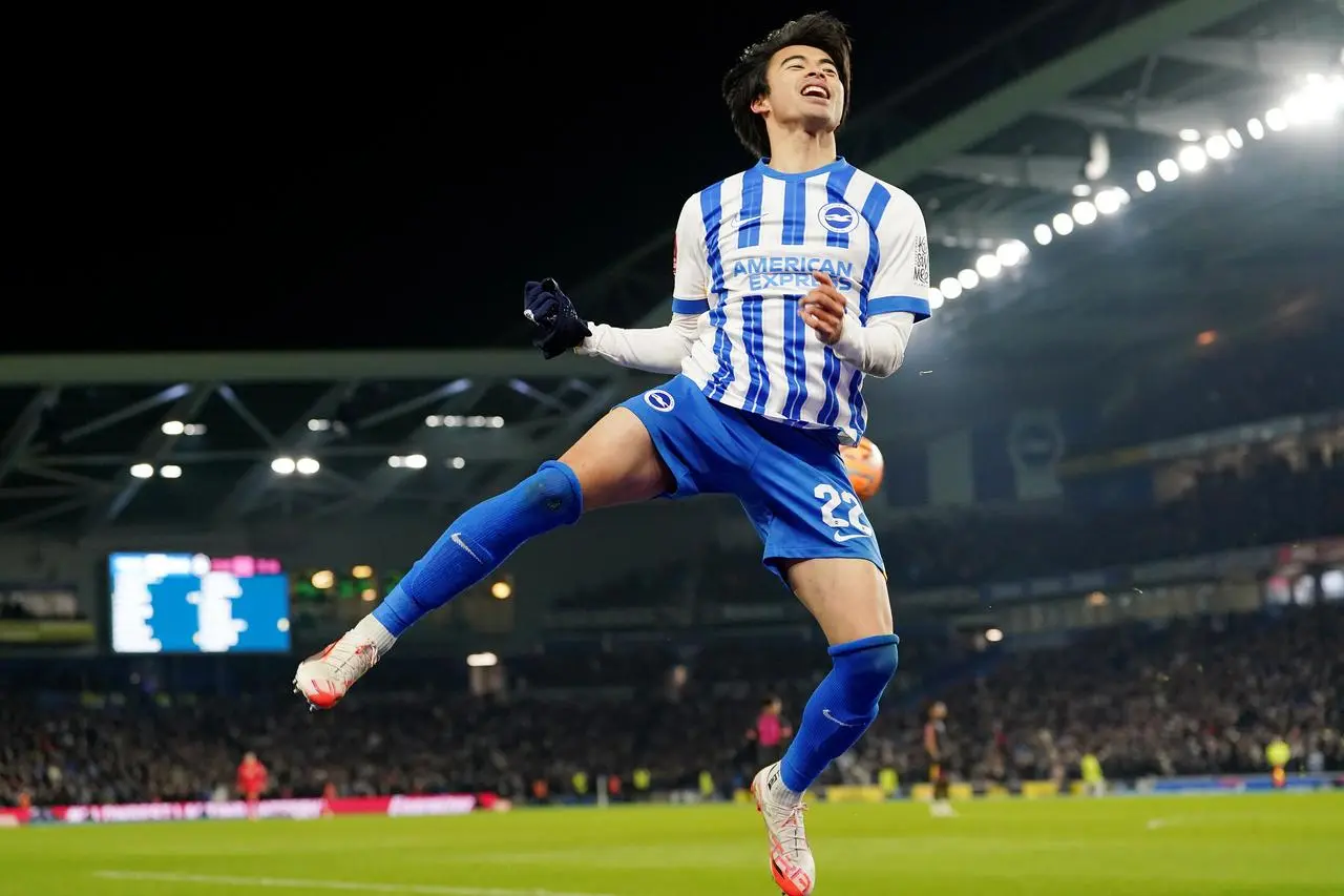 Brighton's Kaoru Mitoma celebrates scoring 