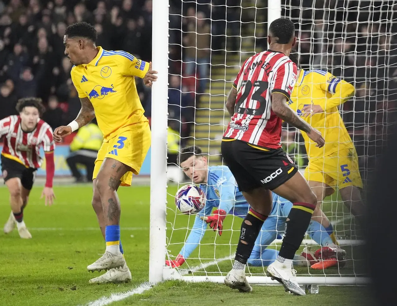 Leeds goalkeeper Illan Meslier concedes an own goal