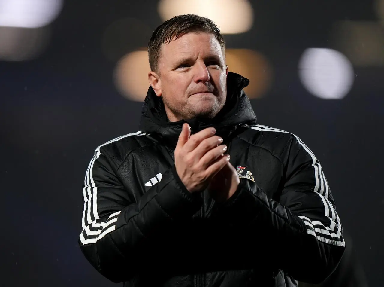 Newcastle United manager Eddie Howe applauds the fans after a game