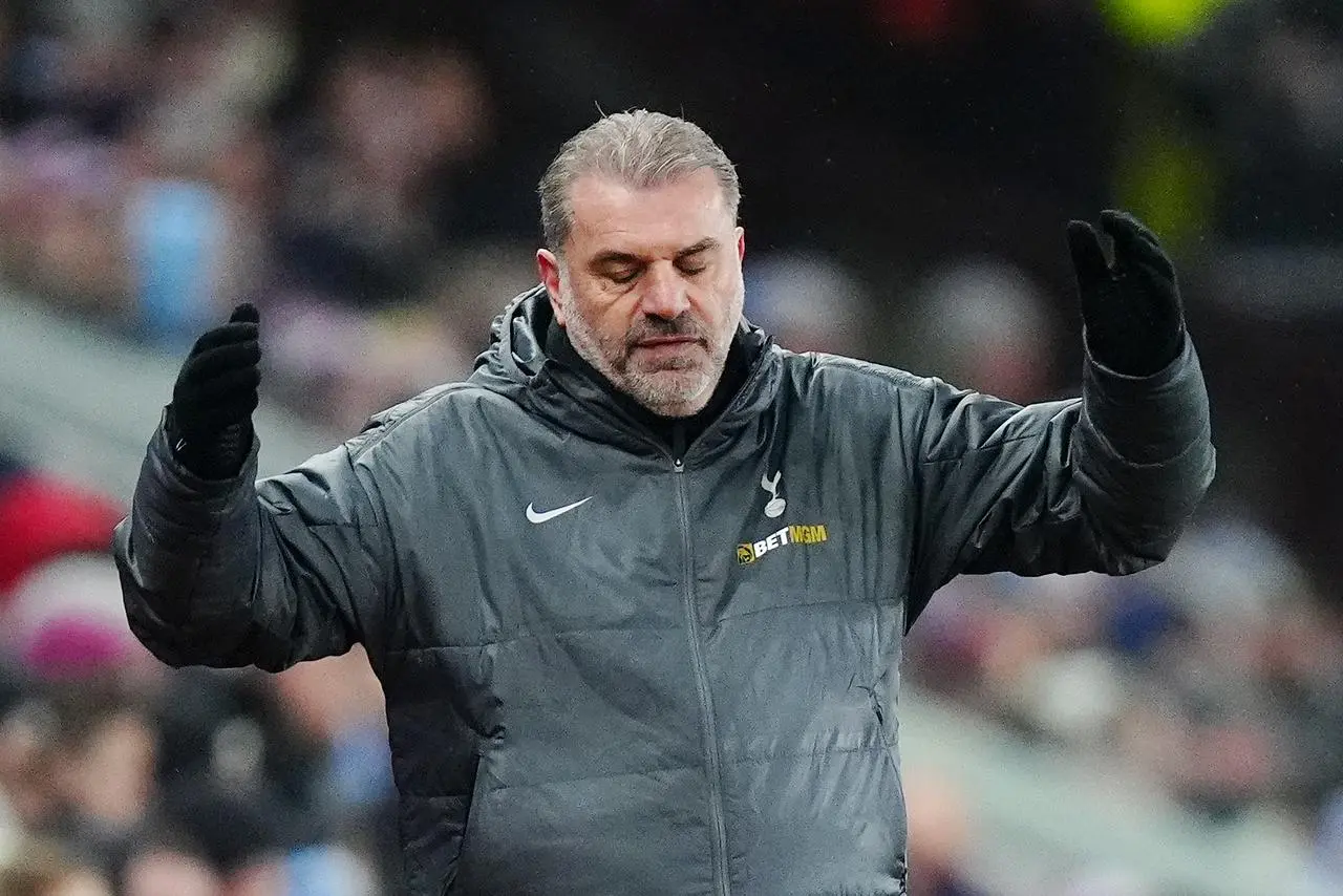 Tottenham manager Ange Postecoglou shows his frustration during the FA Cup defeat to Aston Villa