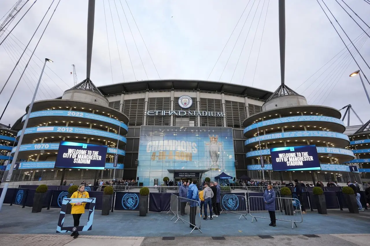 A general view of fans arriving at the Etihad Stadium ahead of a Champions League fixture against Sparta Prague