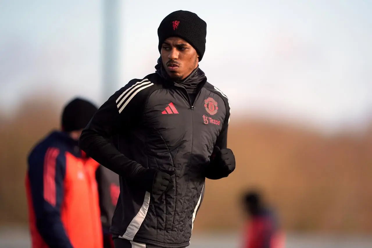 Marcus Rashford during a Manchester United training session at the Trafford Training Centre, Carrington