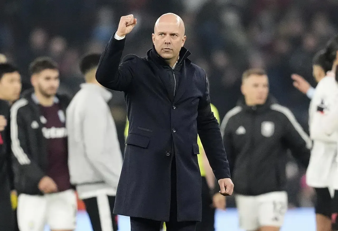 Liverpool manager Arne Slot gestures after a 2-2 Premier League draw at Aston Villa