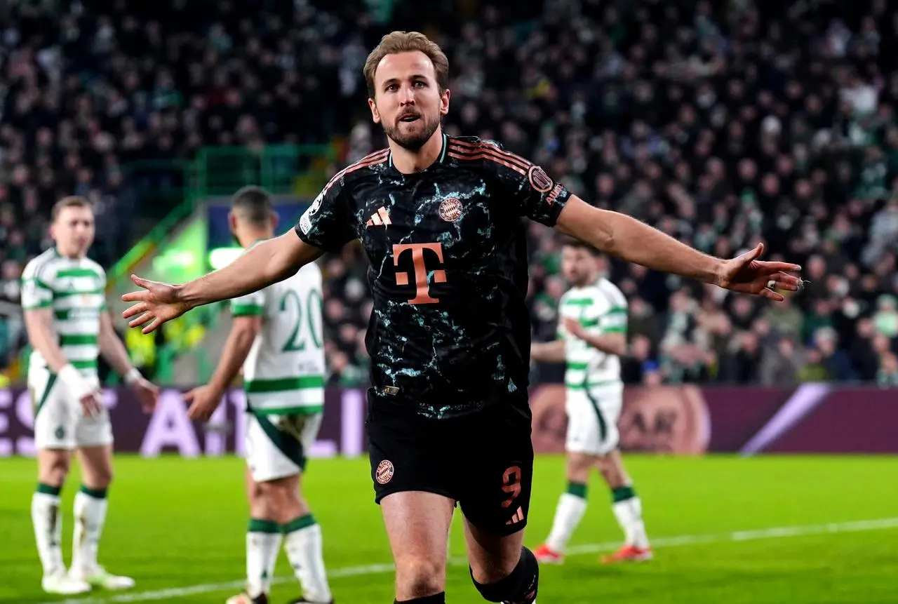 Bayern Munich’s Harry Kane celebrates scoring against Celtic