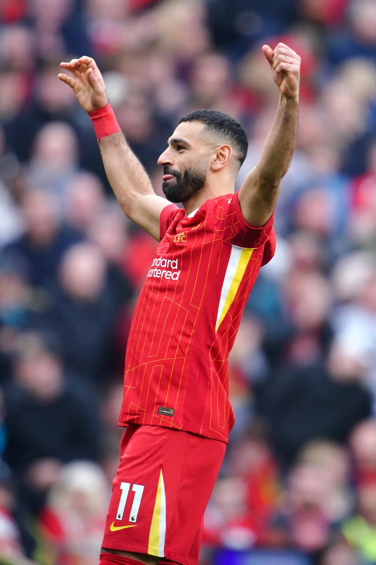 Liverpool’s Mohamed Salah celebrates scoring