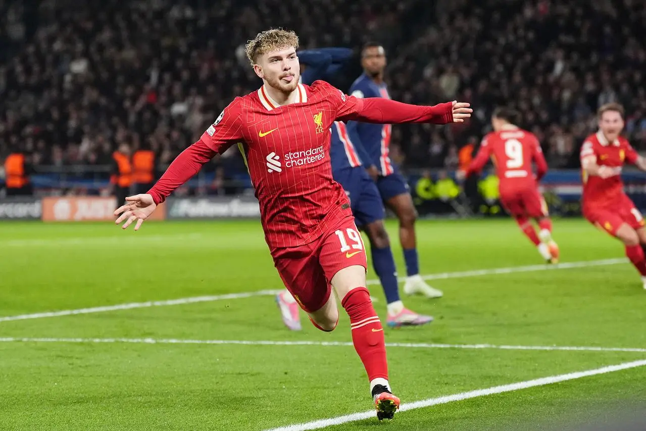 Liverpool’s Harvey Elliott celebrates scoring last week