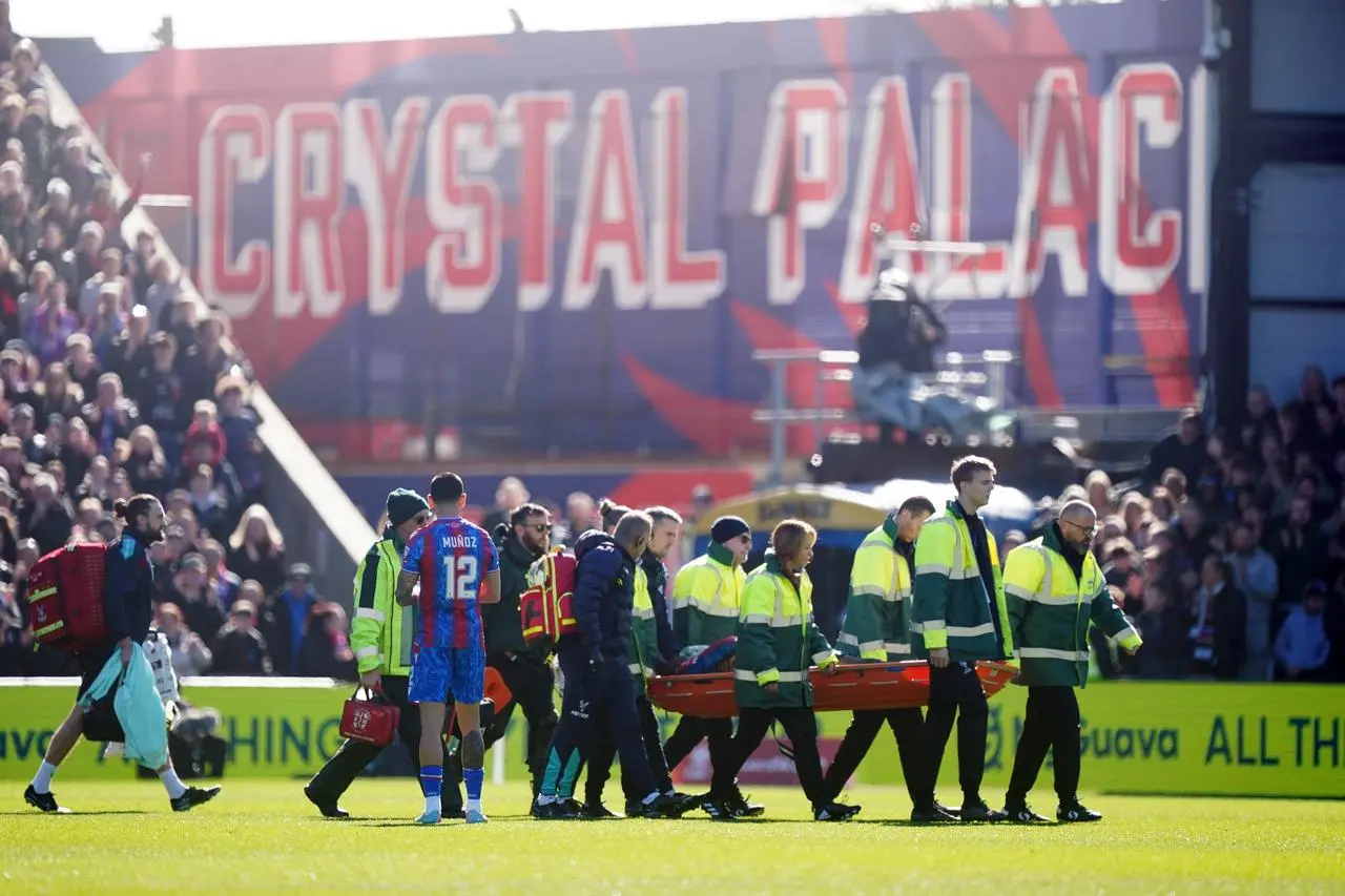 Crystal Palace’s Jean-Philippe Mateta is stretchered off during the Emirates FA Cup fifth round match at Selhurst Park, London.