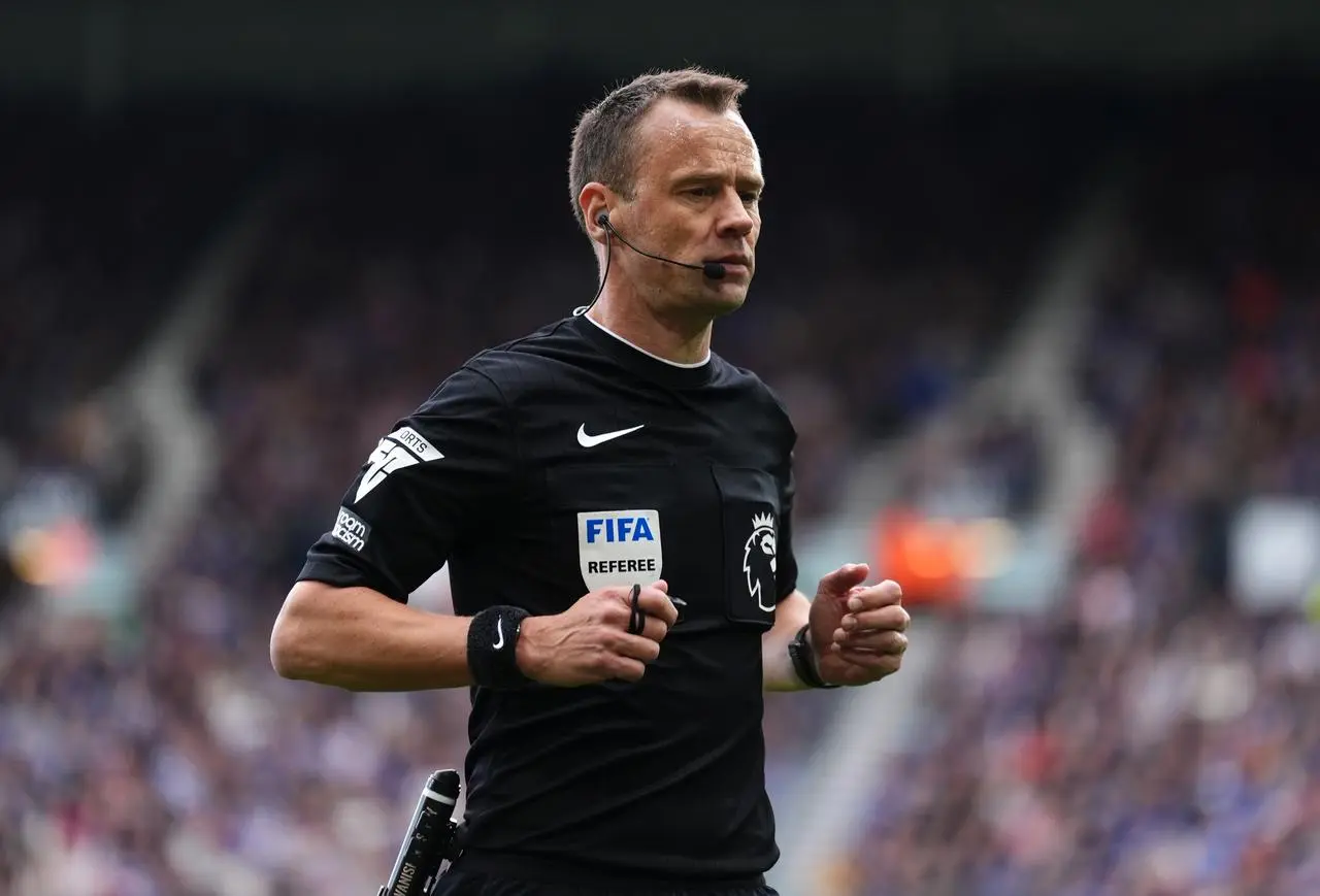 Referee Stuart Attwell during the Premier League match between Ipswich and Aston Villa at Portman Road, Ipswich