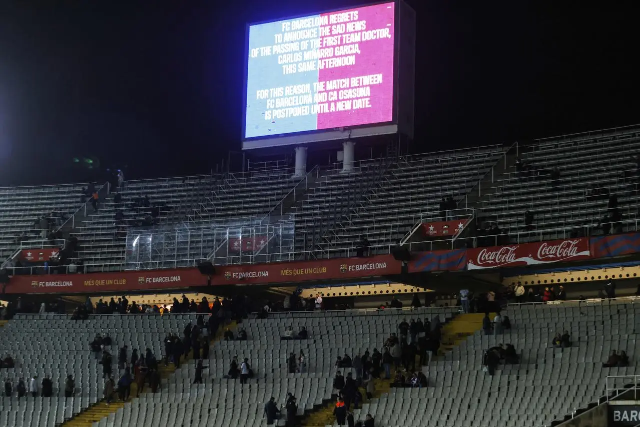 A screen showing why Barcelona's game with Osasuna was postponed