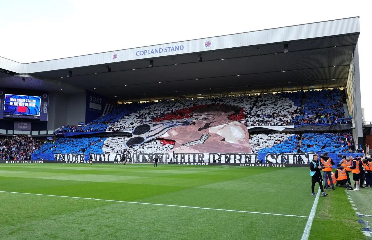 A general view of the Copland Stand with a large banner 
