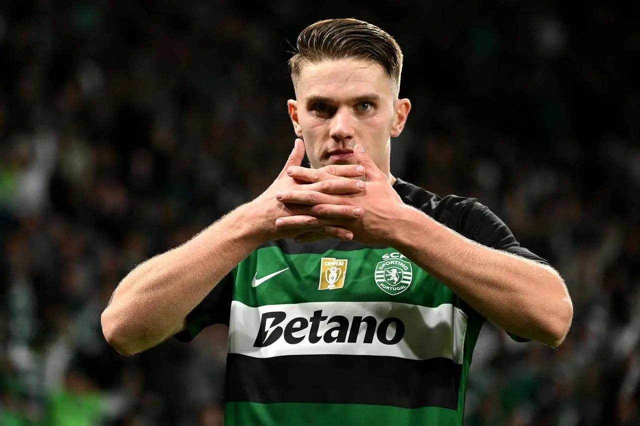 Viktor Gyokeres celebrates after scoring for Sporting Lisbon