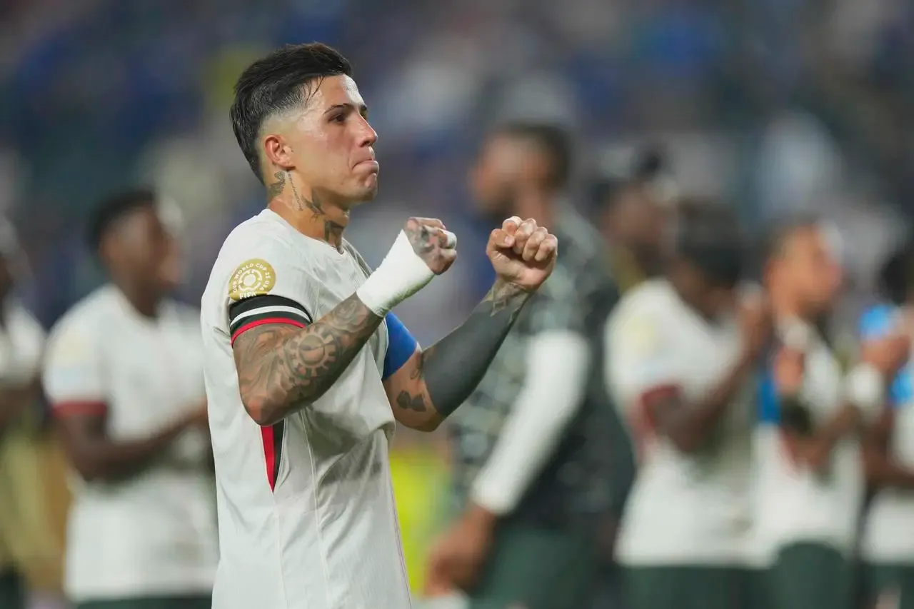 Chelsea’s Enzo Fernandez celebrates victory over Palmeiras at the Club World Cup