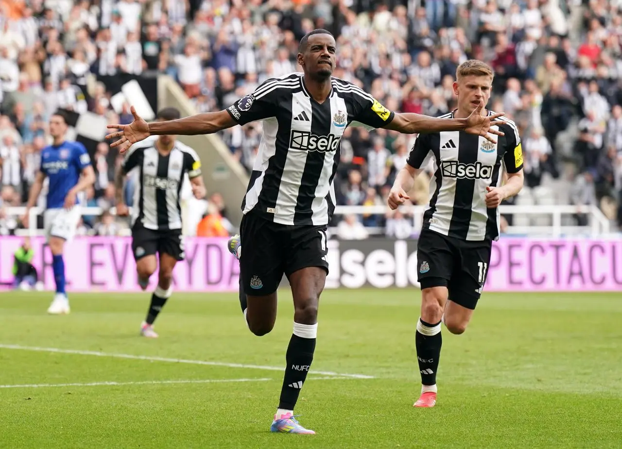Newcastle’s Alexander Isak celebrates scoring against Ipswich
