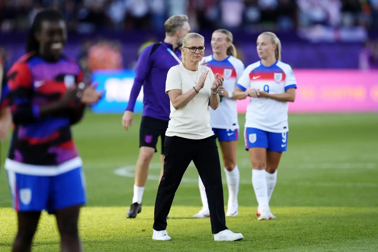 England manager Sarina Wiegman (left) applauds the fans after the UEFA Women’s Euro 2025 Group D match at Stadion Letzigrund