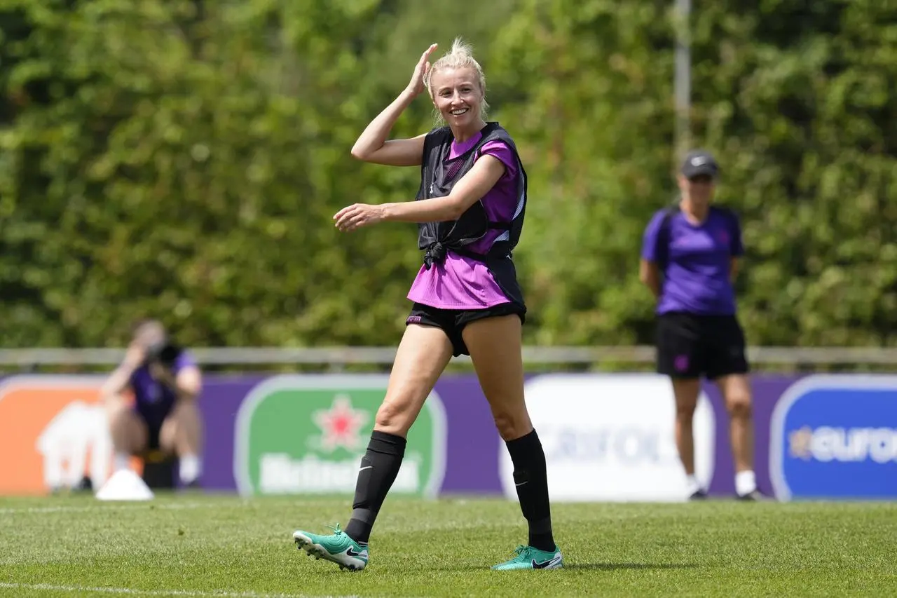 England’s Leah Williamson during a training session at Sportanlage Au in Opfikon, Switzerland