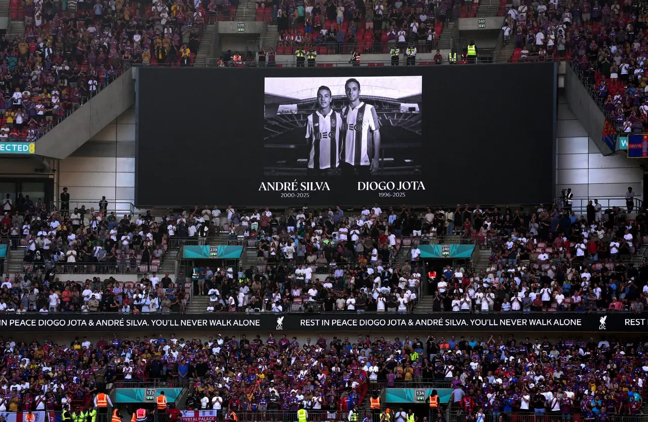 A tribute on the big screen to Diogo Jota and Andre Silva before the match at Wembley