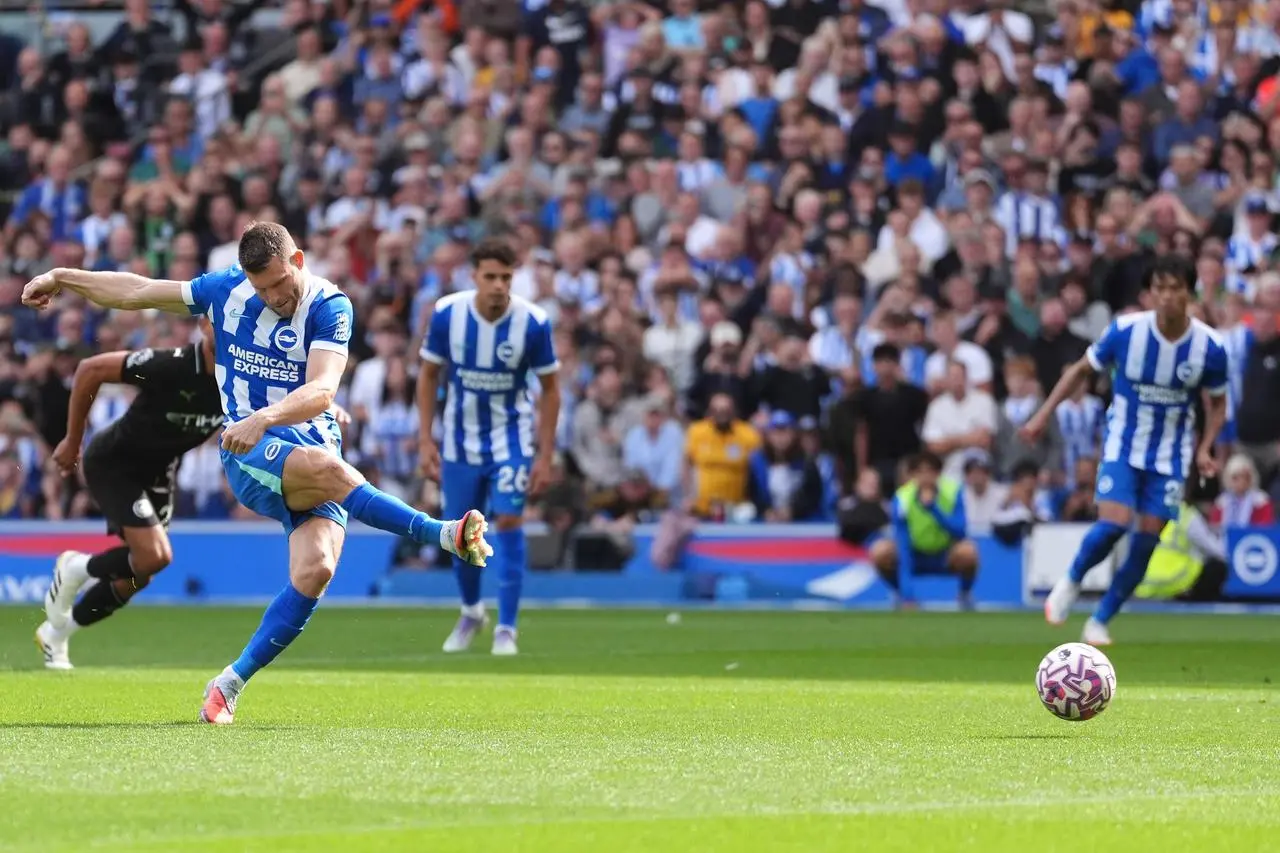 James Milner scores Brighton's equaliser from the penalty spot against Manchester City