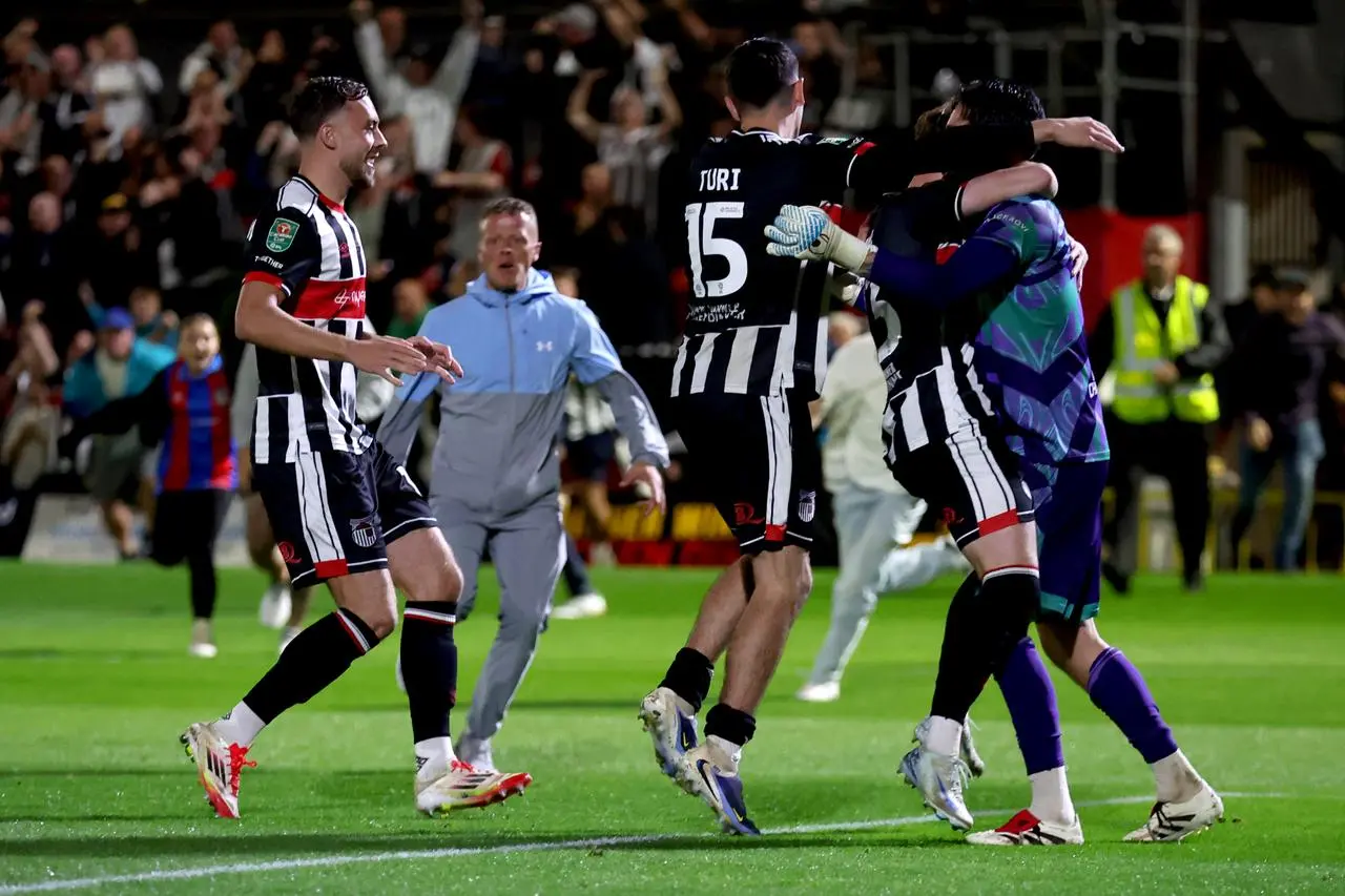 Grimsby celebrated their shootout win against Manchester United