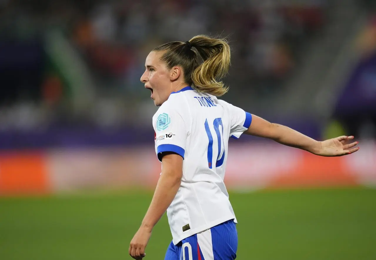 England’s Ella Toone celebrates scoring in the Euro 2025 Group D match against Wales