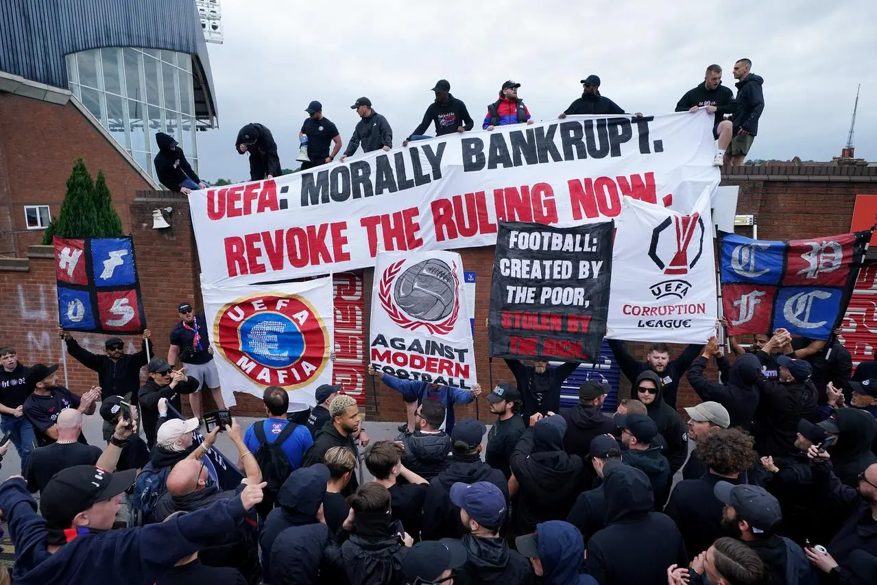 Crystal Palace fans during a protest march from Norwood Clocktower to Selhurst Park. 